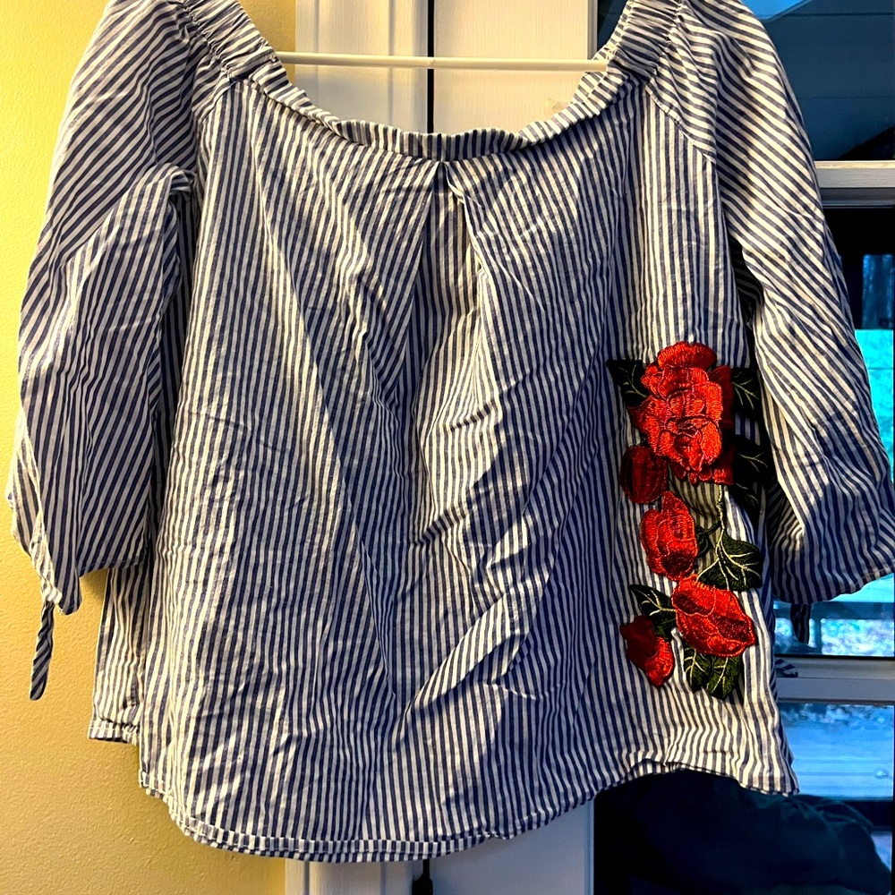 Blue and White Striped Off the Shoulder Top